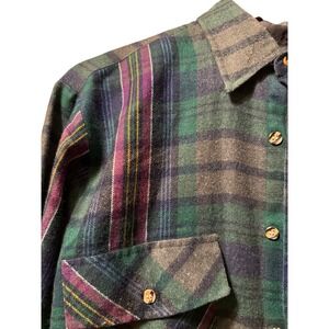 Back Packer Men's Vintage Hike Flannel Green Plaid‎ Button Down Shirt, 80s 90s M